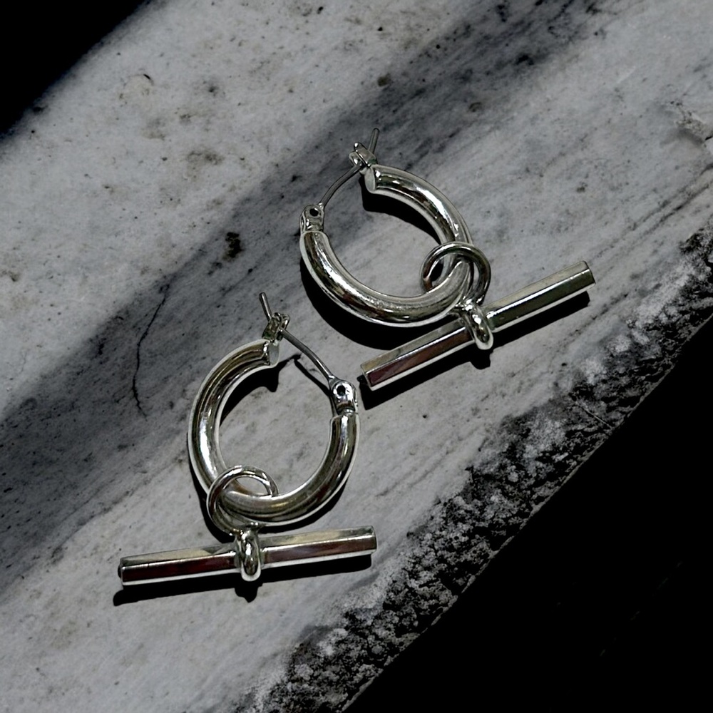 AllSaints Silver Toggle Bar Hoop Earrings